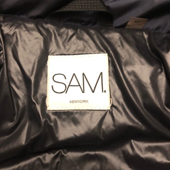 SAM Quilted Down Puffer Dark Blue Coat Zip Closure Excellent Condition Size L - Picture 4 of 7